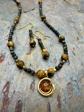 Load image into Gallery viewer, Tiger’s Eye Pendant Necklace and Earring Jewelry Set
