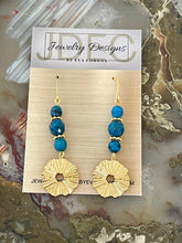 Load image into Gallery viewer, Blue Apatite earrings with brass charms
