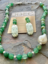 Load image into Gallery viewer, Green Botswana Agate and Saturn Chalcedony stone Jewelry Set
