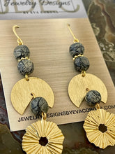 Load image into Gallery viewer, Picasso Jasper earrings with brass charms
