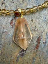 Load image into Gallery viewer, Citrine Stone Beaded Necklace with Rutile in Quartz Pendant
