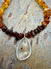 Load image into Gallery viewer, Ombre Amber Statement Necklace with Quartz Pendant
