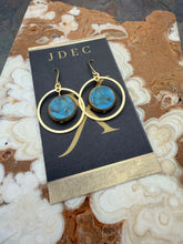 Load image into Gallery viewer, Natural Blue Turquoise Stone Earrings with Gold Plated Brass Hoop Charms
