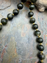 Load image into Gallery viewer, Dark Green Labradorite Stone Necklace with Gold Leaf Pendant
