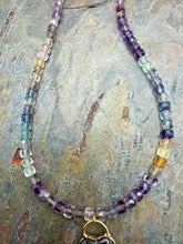 Load image into Gallery viewer, Fluorite Beaded Necklace with Heart Shaped Amethyst Pendant
