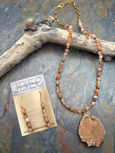 Load image into Gallery viewer, Orange Koi Jade Jewelry Set with Druzy Geode Pendant
