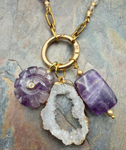 Load image into Gallery viewer, Cubed Fluorite Carabiner Clasp Necklace with Three Interchangeable Pendants
