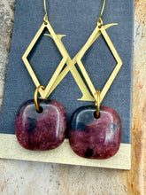 Load image into Gallery viewer, Rhodonite Stone Earrings with Brass Connectors
