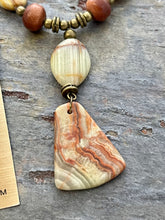 Load image into Gallery viewer, Green Onyx and Goldstone jewelry set with Chalcedony stone pendant

