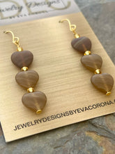 Load image into Gallery viewer, Brown Czech glass triple heart earrings
