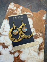 Load image into Gallery viewer, Natural Turquoise with Copper Earrings with Filigree Crescent Moon Charms
