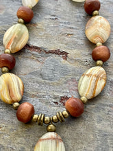 Load image into Gallery viewer, Green Onyx and Goldstone jewelry set with Chalcedony stone pendant
