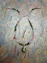 Load image into Gallery viewer, Multi Tourmaline Stone Beaded Necklace with Petite Aventurine Pendant
