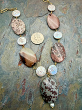 Load image into Gallery viewer, Chohua Jasper Stone Statement Necklace with Freshwater Pearl Coin Beads
