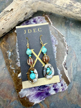 Load image into Gallery viewer, Agate Stone Earrings with Magnesite and Sleeping Beauty Turquoise
