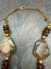 Load image into Gallery viewer, Rhyolite and Amber Statement Necklace with Czech Glass Beads
