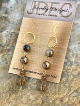 Load image into Gallery viewer, Gray Czech glass cat earrings with stone beads
