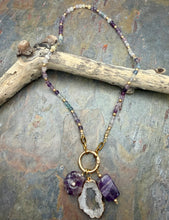 Load image into Gallery viewer, Cubed Fluorite Carabiner Clasp Necklace with Three Interchangeable Pendants
