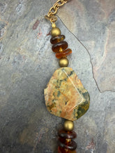 Load image into Gallery viewer, Rhyolite and Amber Statement Necklace with Czech Glass Beads

