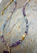 Load image into Gallery viewer, Fluorite Beaded Necklace with Heart Shaped Amethyst Pendant
