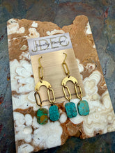 Load image into Gallery viewer, Natural Turquoise Statement Earrings with Brass Charms
