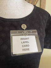 Load image into Gallery viewer, Silver tone Best Life Ever magnetic convention badge holder with large filigree heart charm
