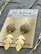 Load image into Gallery viewer, Jasper jewelry set with brass leaf charms
