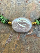 Load image into Gallery viewer, Ruby Zoisite Stone Beaded Necklace with Freshwater Pearl Focal
