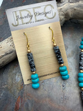 Load image into Gallery viewer, Turquoise and Snowflake Obsidian Stone Beaded Jewelry Set
