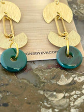 Load image into Gallery viewer, Green Agate earrings with brass connectors
