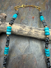 Load image into Gallery viewer, Turquoise and Snowflake Obsidian Stone Beaded Jewelry Set
