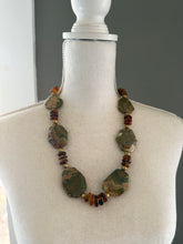 Load image into Gallery viewer, Rhyolite and Amber Statement Necklace with Czech Glass Beads
