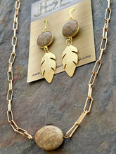 Load image into Gallery viewer, Jasper jewelry set with brass leaf charms
