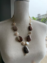 Load image into Gallery viewer, Chohua Jasper Stone Statement Necklace with Freshwater Pearl Coin Beads
