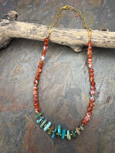 Load image into Gallery viewer, Nevada Fox Turquoise Beaded Necklace with Orange Orca Agate Stone
