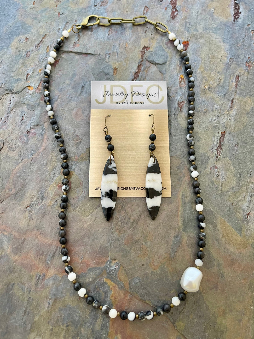 Zebra Jasper Jewelry Set with bronze accents