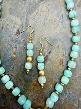 Load image into Gallery viewer, Multi Pendant Necklace and Earring Jewelry Set featuring Cubed Amazonite Beads
