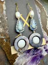 Load image into Gallery viewer, Czech Glass Statement Earrings with Freshwater Pearls and Shell Beads
