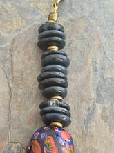 Load image into Gallery viewer, Black Agate stone statement necklace with large Millefiori glass beads

